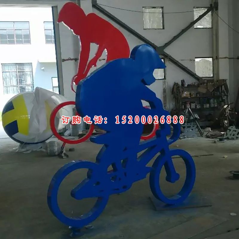 不锈钢骑自行车雕塑，不锈钢运动雕塑 (1)