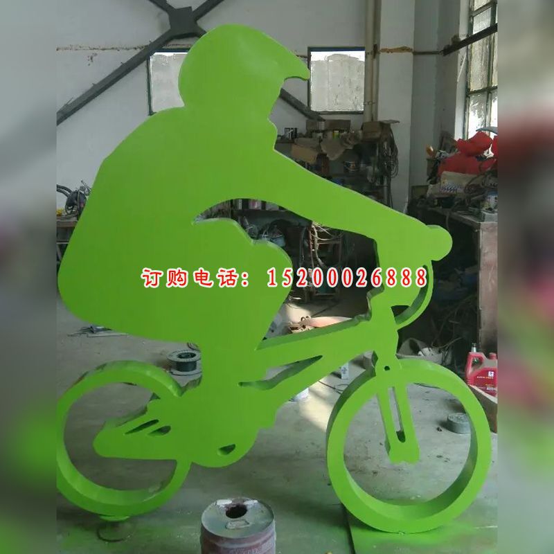 不锈钢骑自行车雕塑，不锈钢运动雕塑 (3)