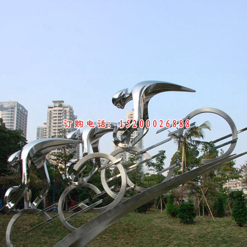 不锈钢骑车抽象  公园景观雕塑