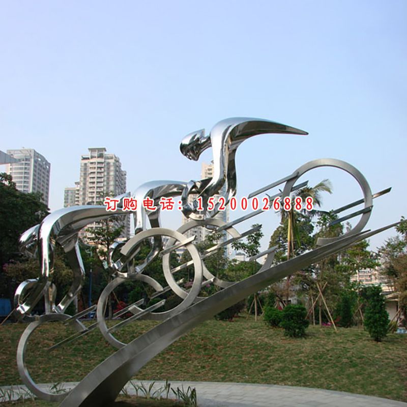 不锈钢赛车雕塑，不锈钢运动雕塑