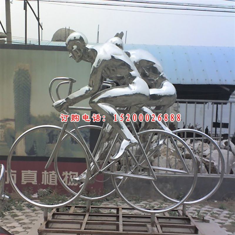 不锈钢骑自行车雕塑，公园不锈钢骑自行车雕塑