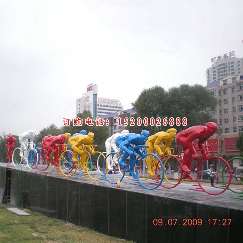不锈钢赛车雕塑，自行车雕塑 (1)