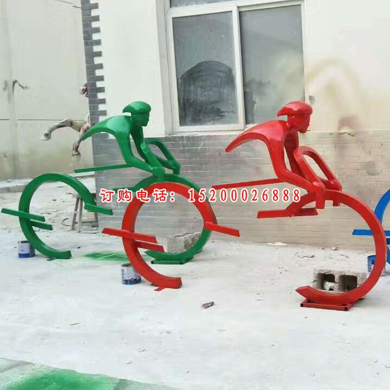 不锈钢抽象骑单车人物雕塑，公园不锈钢景观雕塑