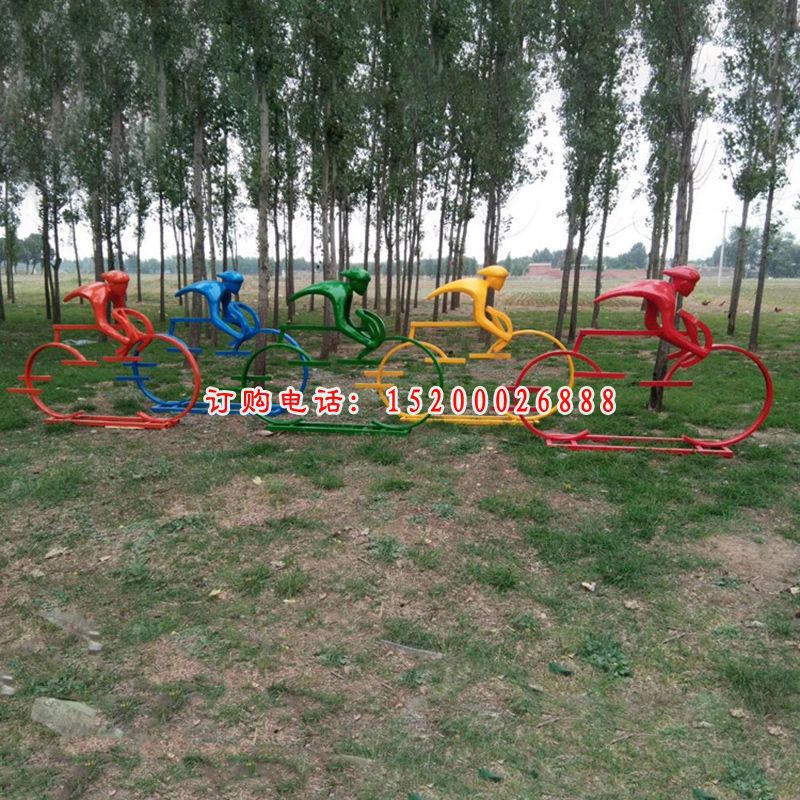 不锈钢抽象骑单车人物雕塑，公园景观雕塑