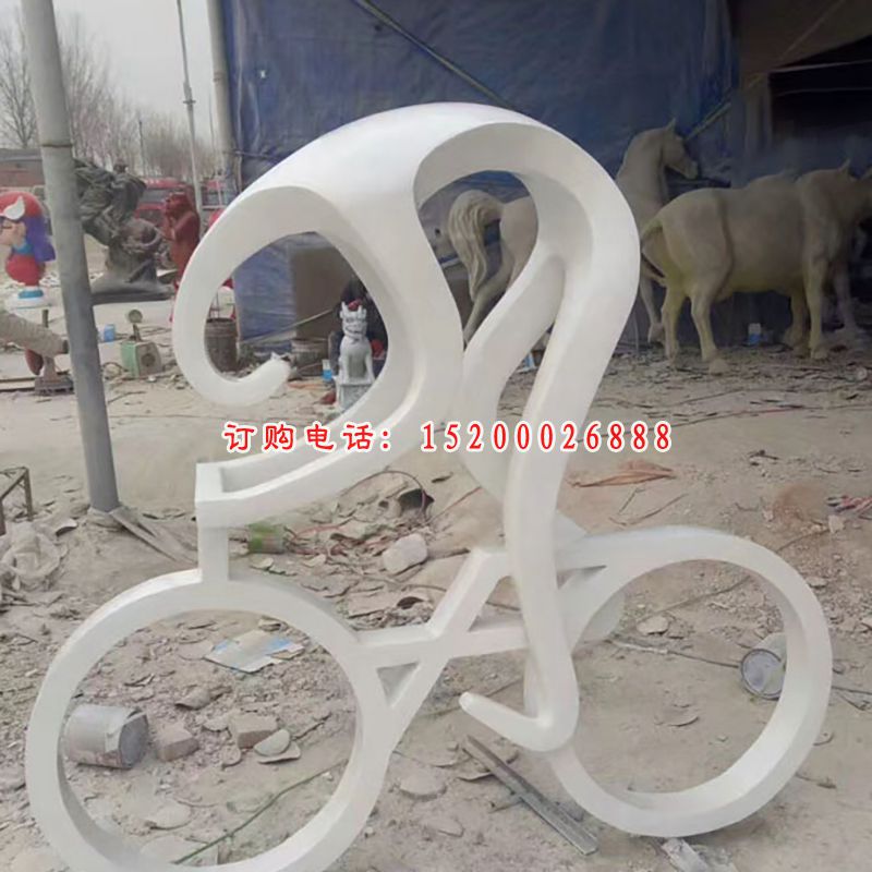 不锈钢骑自行车抽象  公园景观雕塑
