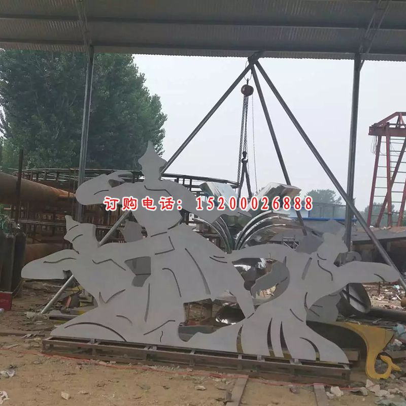 不锈钢蒙古族跳舞雕塑，不锈钢抽象人物雕塑