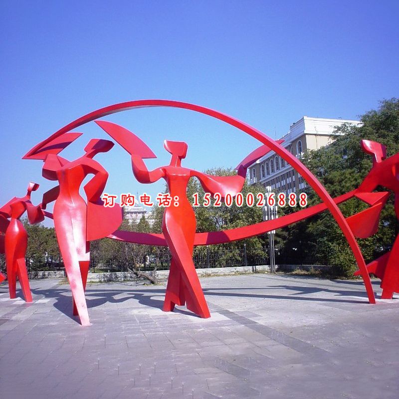 不锈钢抽象跳舞雕塑，不锈钢抽象人物雕塑
