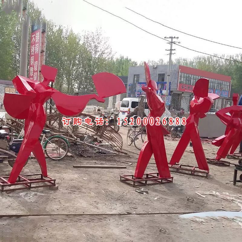 不锈钢抽象人物雕塑，不锈钢跳舞雕塑