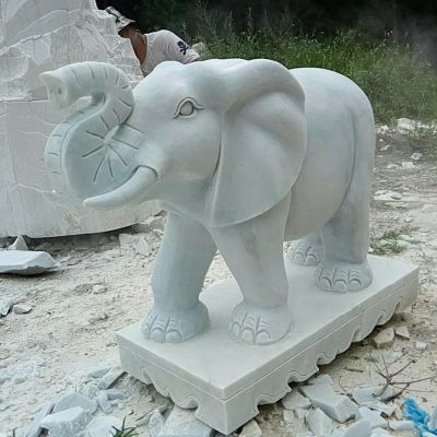 大理石象鼻朝上大象  石雕看门动物雕塑