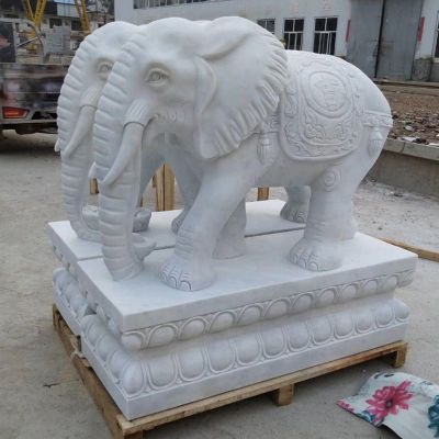 大理石象牙大象   石雕企业招财动物雕塑 