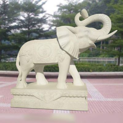 汉白玉大象雕塑，公园动物石雕 