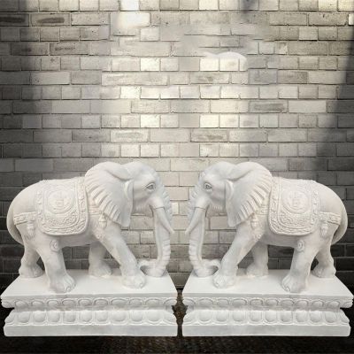 石雕大象大理石公园动物雕塑