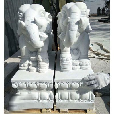 大理石纳福大象  石雕公园动物雕塑 