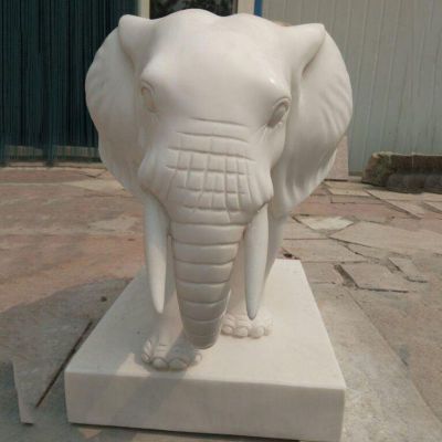 大象石雕，汉白玉大象雕塑 