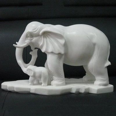 大象石雕，汉白玉母子象