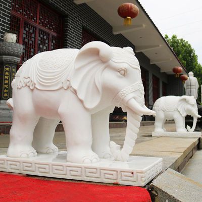 门口招财镇宅大象石雕汉白玉鼻卷如意元宝的大象