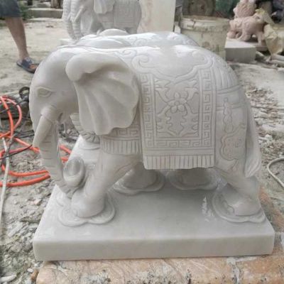 小象石雕，汉白玉招财小象 