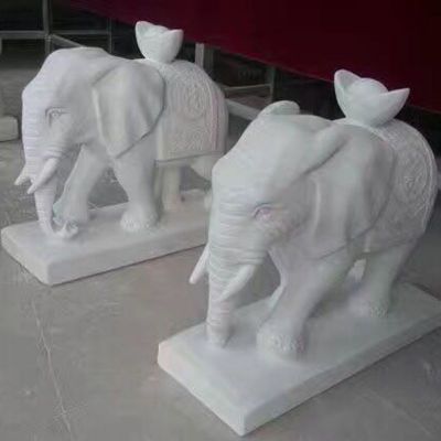 招财象石雕，汉白玉小象 