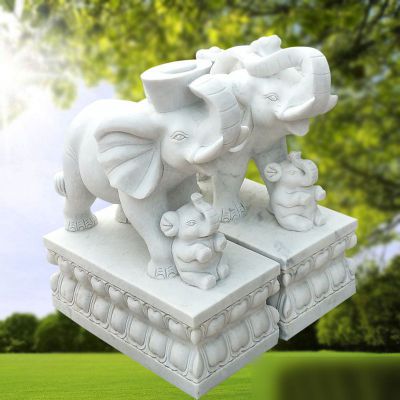 招财小象石雕，汉白玉企业门口小象石雕
