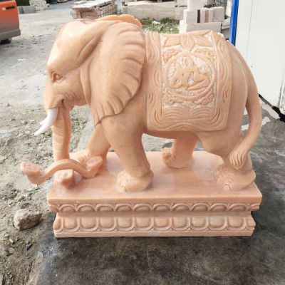 晚霞红动物石雕，大象雕塑