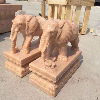 晚霞红象牙大象   石雕看门大象雕塑 
