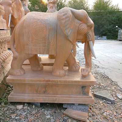 晚霞红象牙大象   石雕酒店招财动物