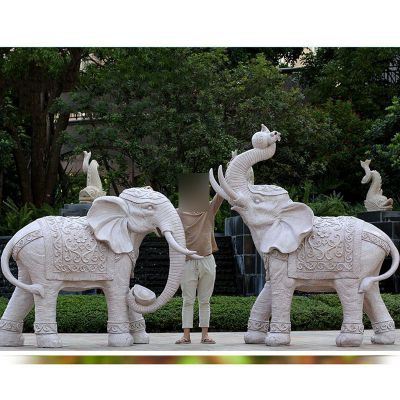 泰式花纹仿石雕大象雕塑，公园动物摆件