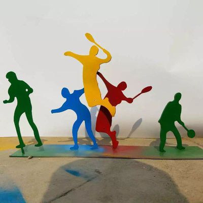 不锈钢抽象打羽毛球人物雕塑  广场景观雕塑