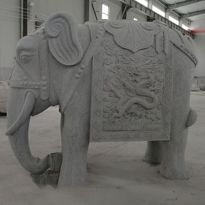 青石彩批大象  石雕公园动物雕塑