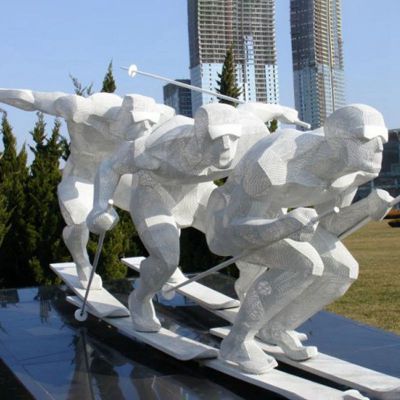 不锈钢玩雪橇   广场人物雕塑 