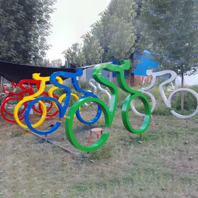 不锈钢骑自行车雕塑  抽象人物雕塑 