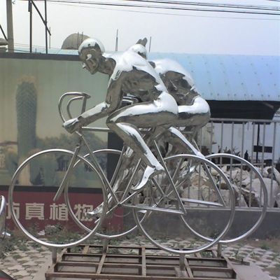 不锈钢骑自行车雕塑 公园不锈钢骑自行车雕塑