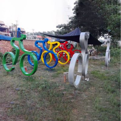 不锈钢骑自行车雕塑  抽象人物雕塑