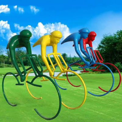 不锈钢抽象骑单车的半身像雕塑  园林景观摆件