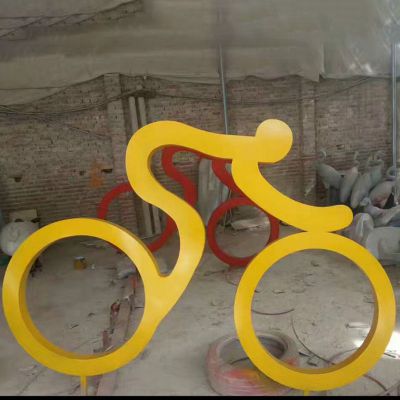 不锈钢抽象骑单车的人物雕塑 公园景观摆件 