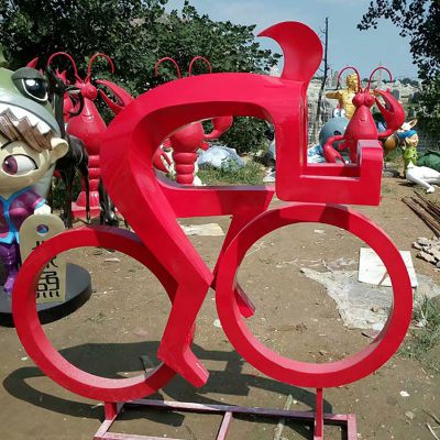 不锈钢抽象骑单车的人物雕塑 校园景观摆件
