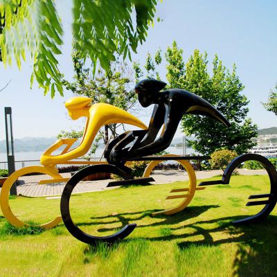 不锈钢抽象骑单车人物摆件  公园景观摆件