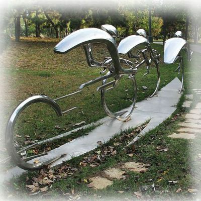不锈钢骑车比赛雕塑  公园不锈钢雕塑