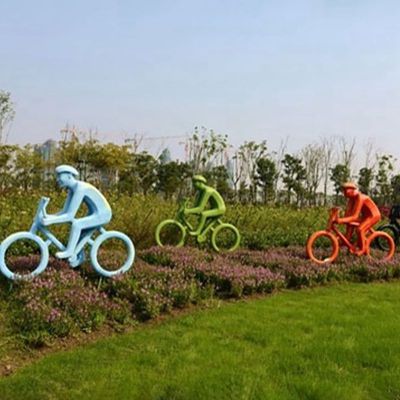 不锈钢骑车玩耍   公园景观雕塑