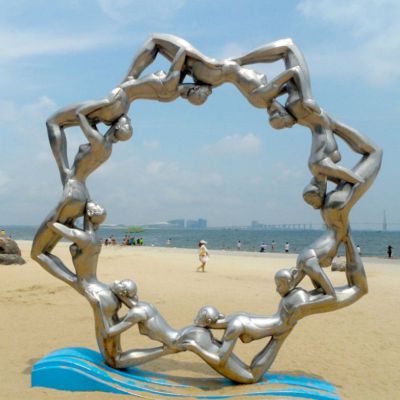 不锈钢人物雕塑，海边景观不锈钢雕塑