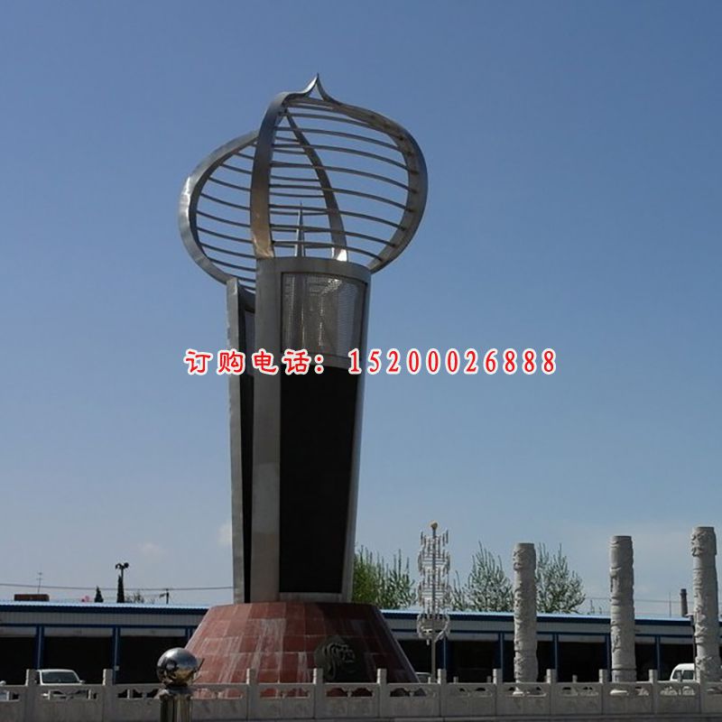 不锈钢火炬形雕塑，不锈钢企业雕塑