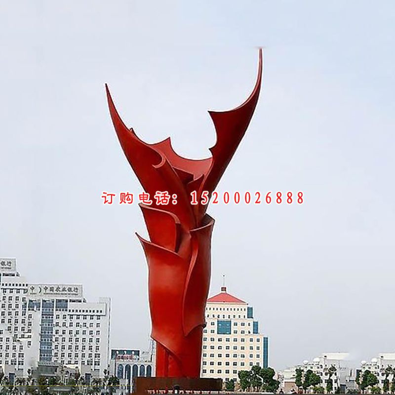 抽象创意红色公园景观雕塑，不锈钢雕塑