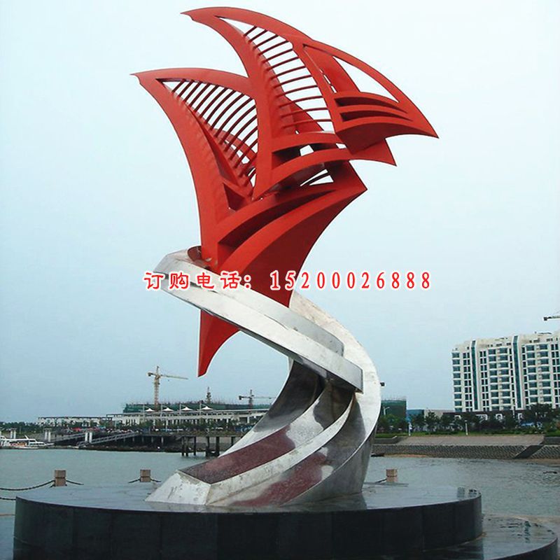 不锈钢抽象帆船雕塑 海边景观雕塑