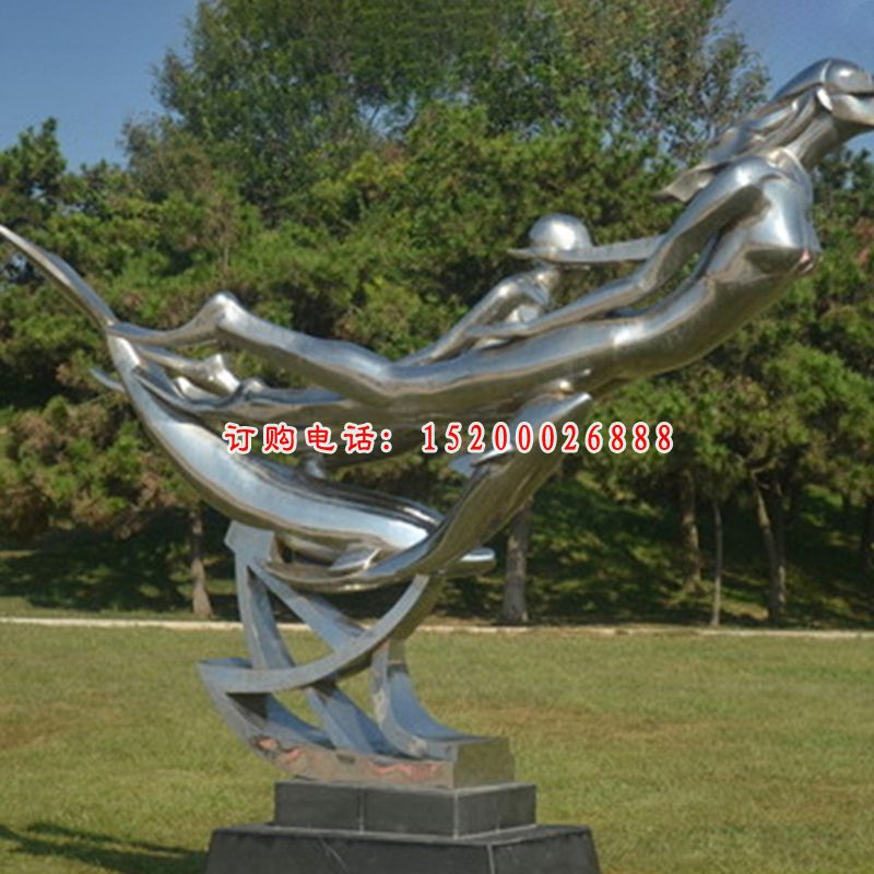 不锈钢飞行美女  公园景观雕塑
