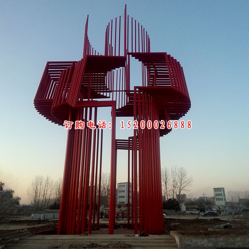 不锈钢红色中国雕塑，大型广场雕塑 (4)
