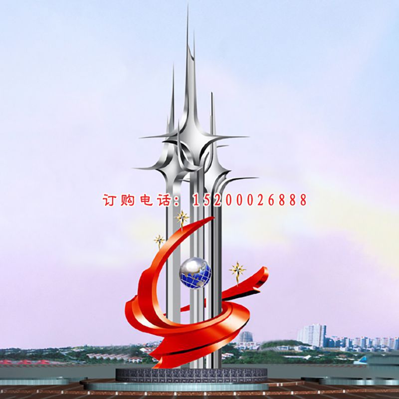 齐心协力不锈钢雕塑，不锈钢企业雕塑
