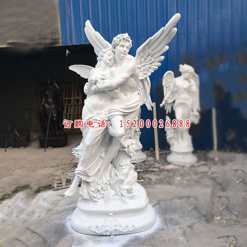 汉白玉天使情侣  石雕广场人物雕塑