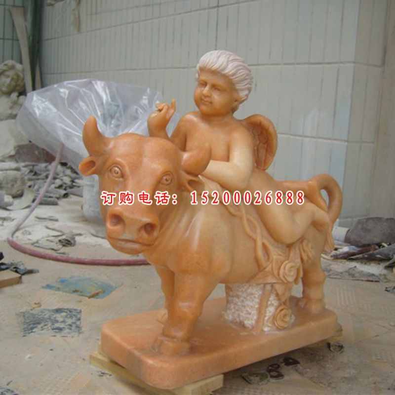 小孩骑牛石雕，公园景观石雕