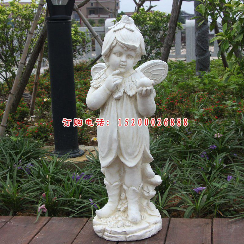 汉白玉西方蝴蝶仙子和蘑菇公园景观石雕 (3)
