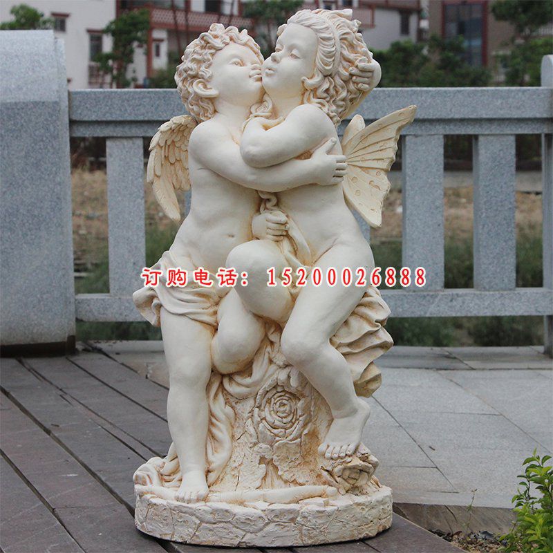 汉白玉西方蝴蝶仙子和蘑菇公园景观石雕 (4)